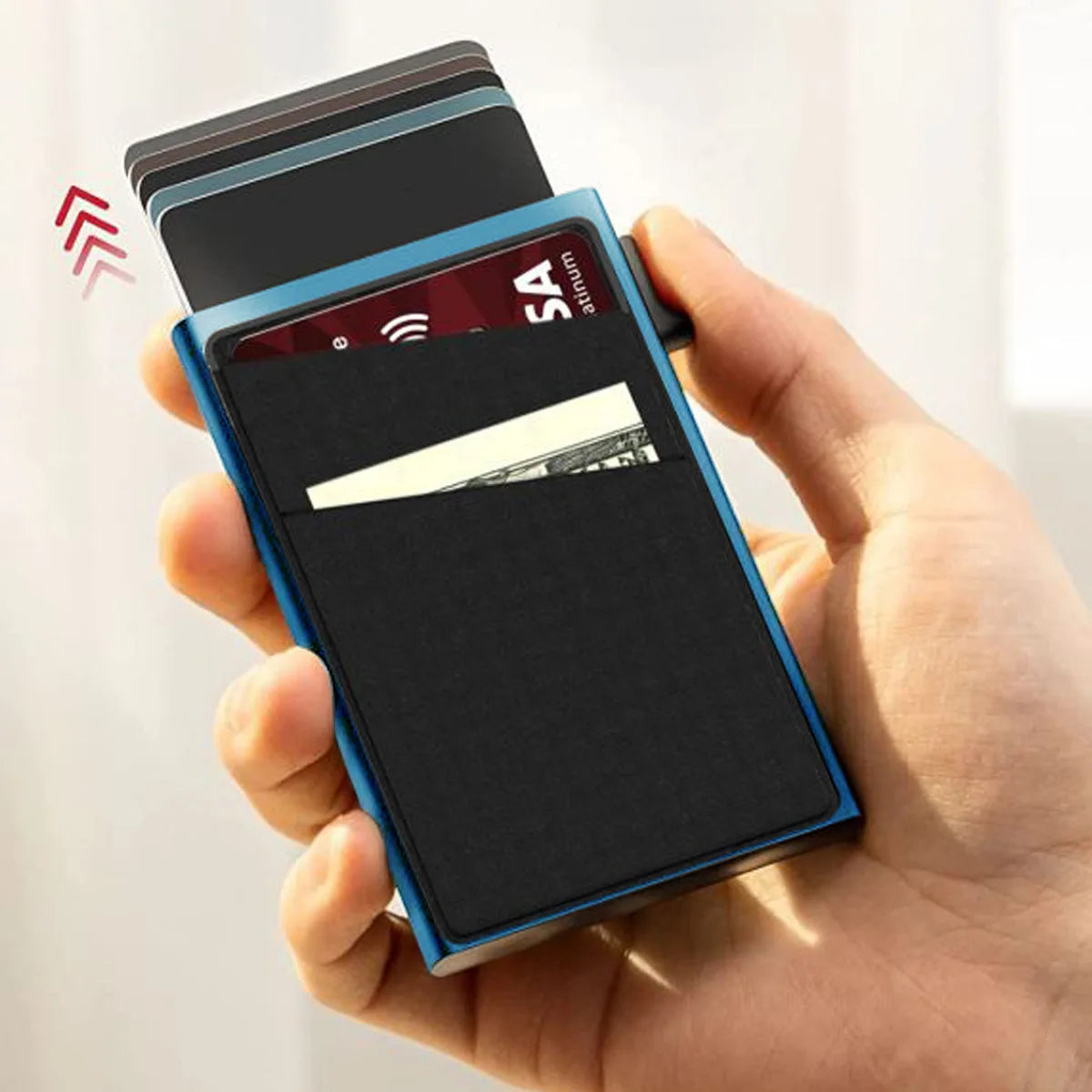 Anti-Diebstahl Kartenhalter – Minimalistische Smart Wallet mit RFID Schutz | Aluminium Metall Kartenbox Etui Kaufschwan®