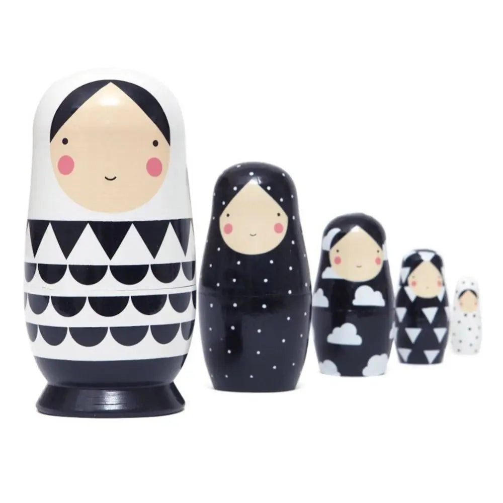 Holz-Matrjoschka – Russische Nestpuppen Set | Dekoration & Spielzeug Geschenk für Kinder Kaufschwan® Schwarz-Weiß