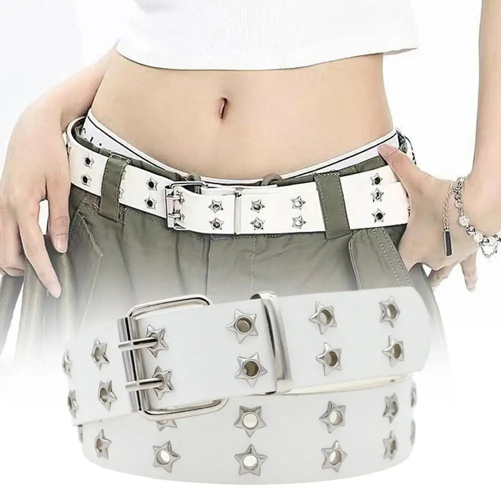 Nieten Gürtel – Hollow-Out Punk Gürtel mit Doppel Dornschließe | Hüftgürtel aus PU-Leder für Damen & Herren Kaufschwan®