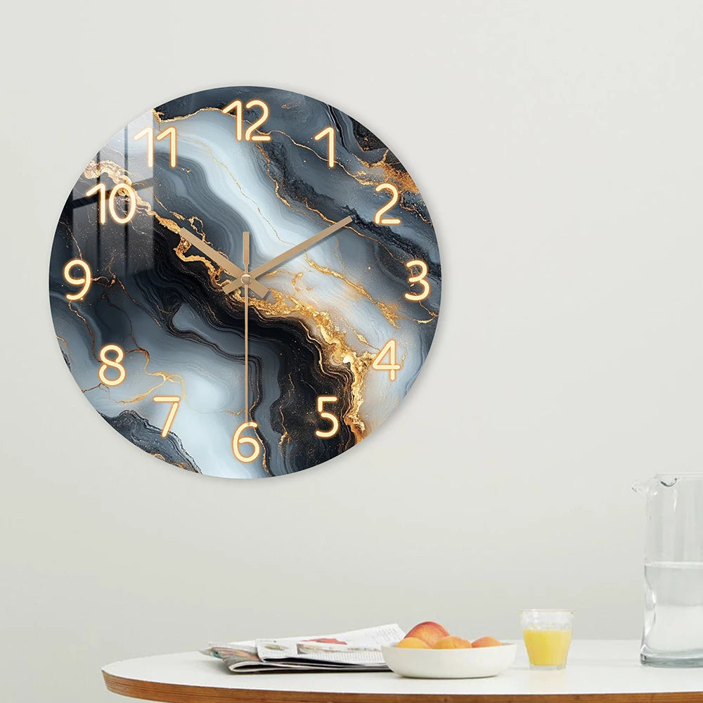 Blau Gold Marmor Holz Wanduhr – Leise Quarz Deko Uhr Kaufschwan®