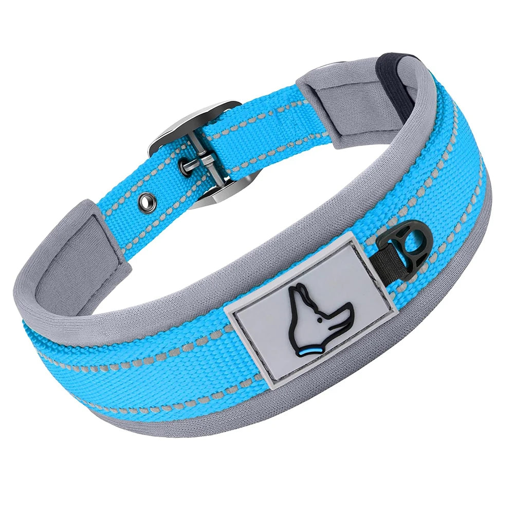 Reflektierendes Gepolstertes Hundehalsband Verstellbar Breit Nylon Neopren für Kleine Mittel Große Hunde Kaufschwan® Blau S
