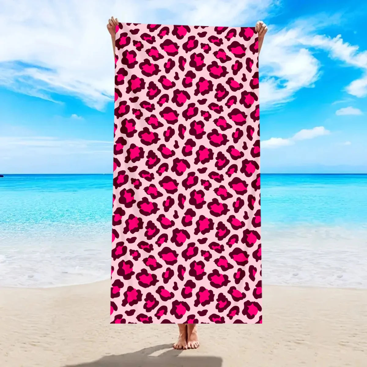 Modisches Strandtuch mit Leopardenmuster – Schnell Trocknend & Saugfähig | Multifunktionales Mikrofaser Handtuch für Sport, Schwimmen & Yoga Kaufschwan® Rot 150x75cm