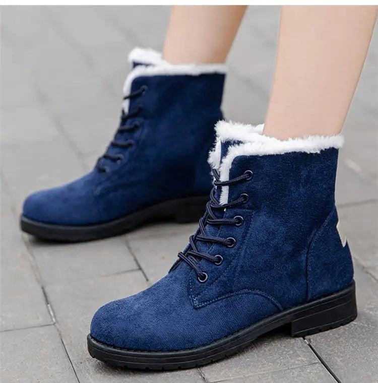 Damen Schneestiefel – Flache Plateau Winter Schuhe | Warme Kunstfell Gefütterte Plüsch Stiefel für Damen | Bequeme Winter Schuhe Kaufschwan®