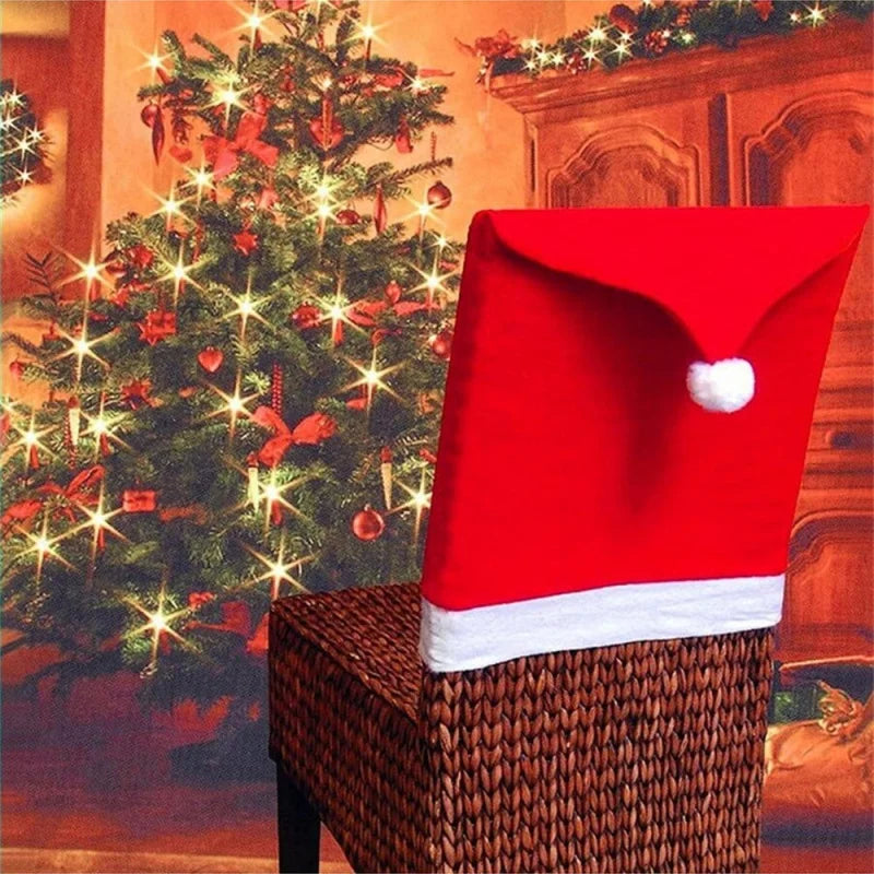 4 Stück Weihnachtsstuhlbezüge – 25x20 Zoll Festliche Dekoration | Langlebige Stoff Stuhlhussen für Zuhause & Partys Kaufschwan®