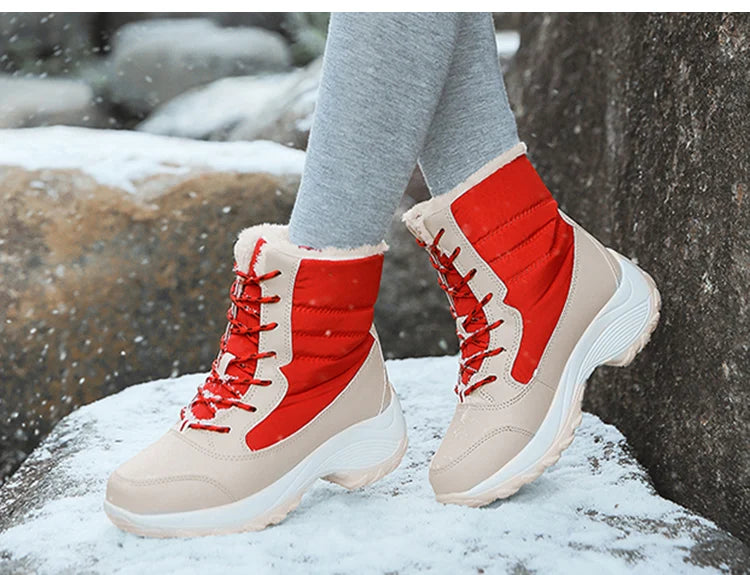 Damen Schneestiefel – Winter Plateau Schuhe | Warme Kunstfell Gefütterte Flache Stiefel für Damen | Bequeme Winter Schuhe Kaufschwan®