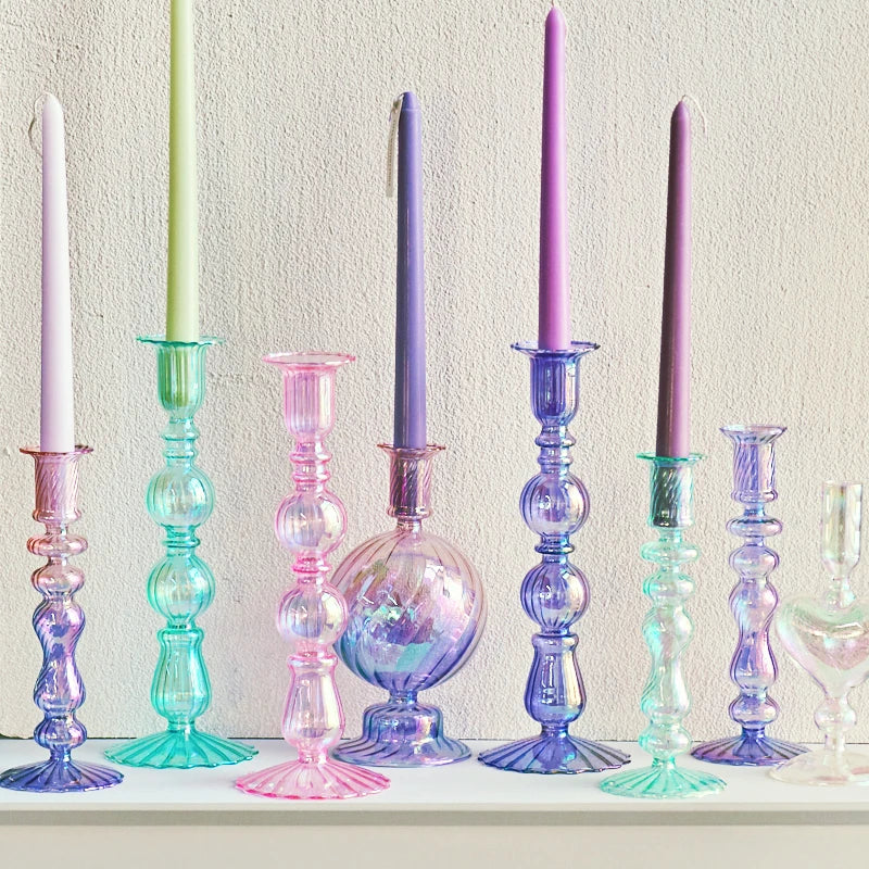 Floriddle Retro Kerzenständer – Hohe Stabkerzenhalter im Glasvasen-Stil für Zuhause, Party & Hochzeitsdekoration Kaufschwan®