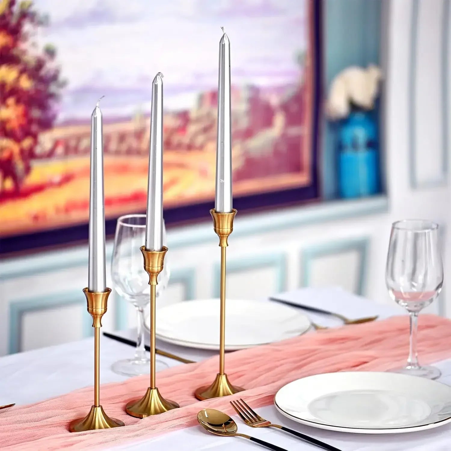 Set aus 3 Vintage Metall Aluminium Kerzenhaltern – Elegante Tischdekoration für Hochzeit, Zuhause & Hotel Kaufschwan®