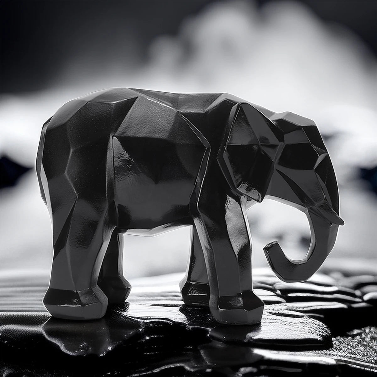 Elefanten Resin Dekoration – Handgefertigte 3D Skulptur als Hochzeitsgeschenk und Wohnaccessoire für Regal und Wohnzimmer Kaufschwan® Schwarzer Elefant