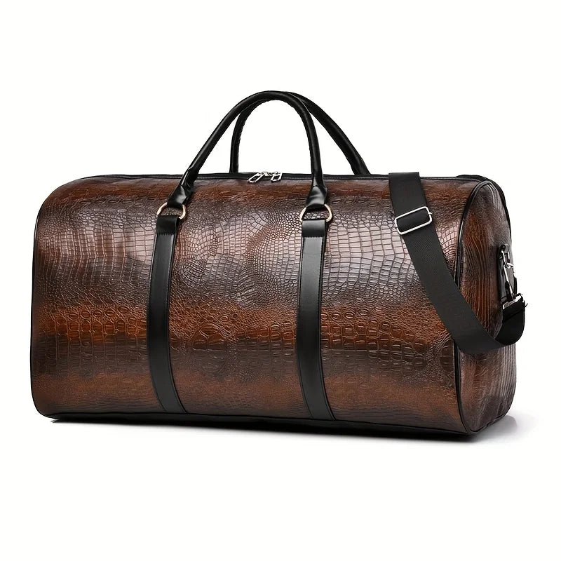 Große Retro Reisetasche mit Krokodilprägung – Robuste Unisex Duffle Bag für Urlaub & Reisen | Vielseitiges Geschenk für Damen & Herren Kaufschwan® Dunkelbraun