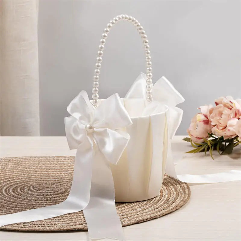 Blumenmädchen Korb mit Perlengriff – Faltbarer Hochzeitskorb für Blüten Kaufschwan®