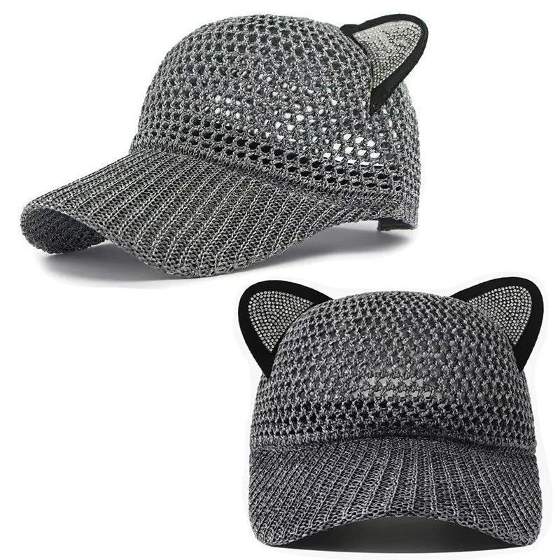 Damen Niedliche Katzenohren Mesh Baseballkappe | Verstellbare Sonnenschutz Baseballcap Kaufschwan®
