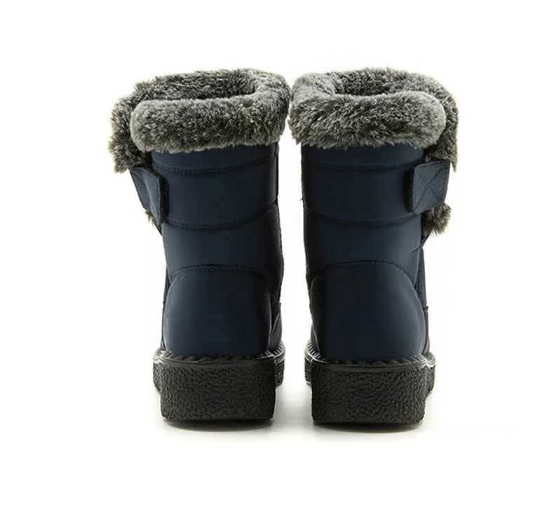 Damen Trendige Winterstiefel – Wasserdichte Knöchelstiefel mit Kunstfell Futter | Warme Low-Heel Schneestiefel für Damen Kaufschwan®