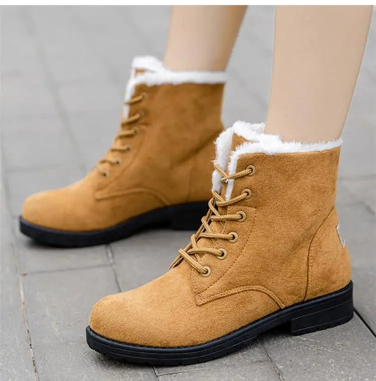 Damen Schneestiefel – Flache Plateau Winter Schuhe | Warme Kunstfell Gefütterte Plüsch Stiefel für Damen | Bequeme Winter Schuhe Kaufschwan®