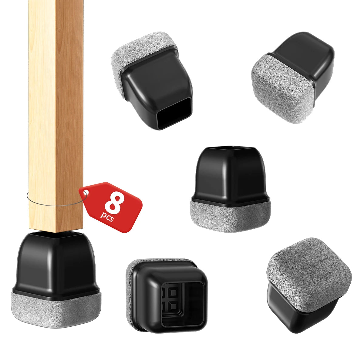 8 Stück Stuhlbein Bodenschützer mit Filz – Silikon Diagonal Möbelbeinüberzüge mit Dicker Filzsohle | Tisch- & Stuhlbeinkappen zum Bodenschutz Kaufschwan® S-Eckig-(14-19mm)