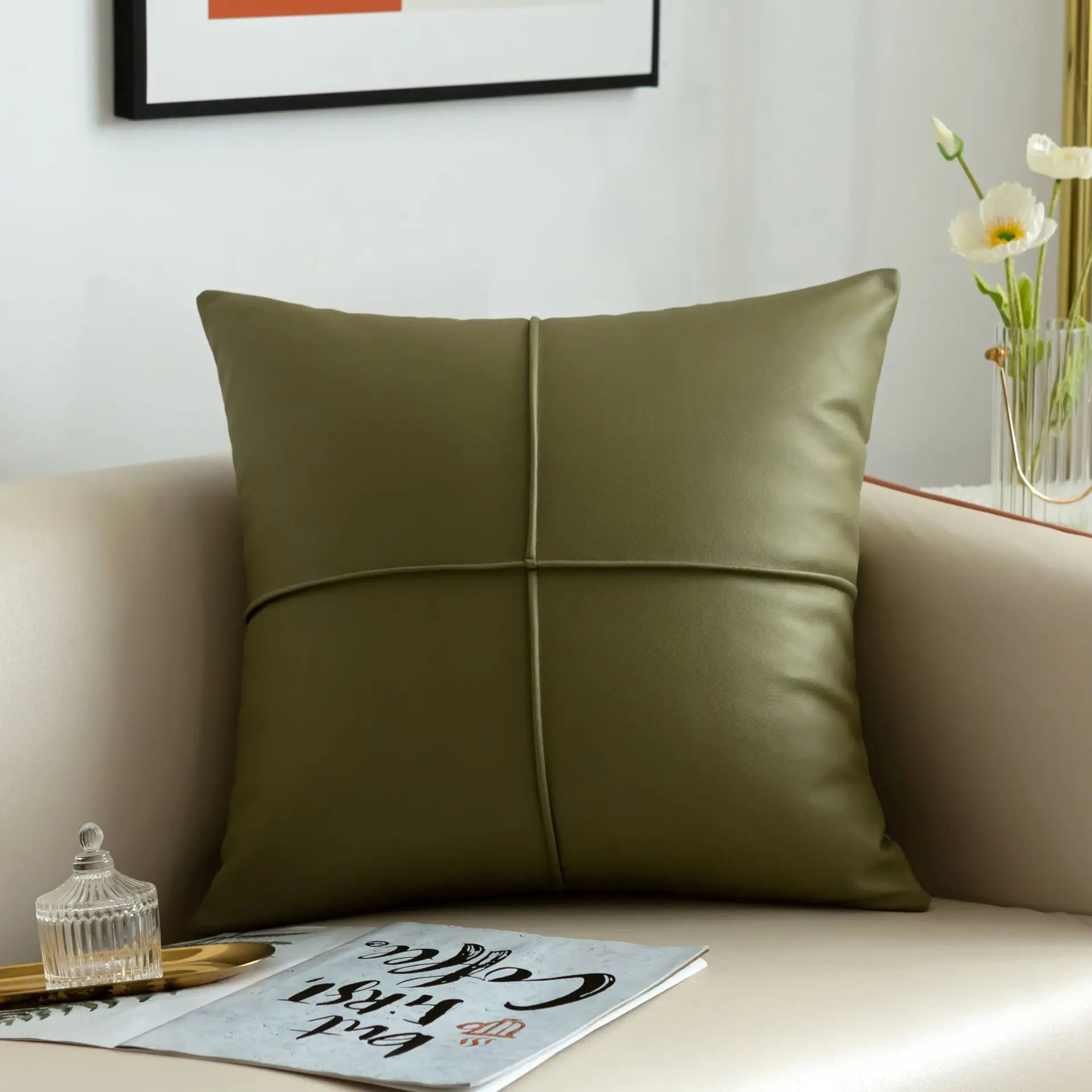 Luxus Kunstleder Dekokissen | Rechteckiges Sofakissen für Wohnzimmer Kaufschwan® Grün 45x45cm