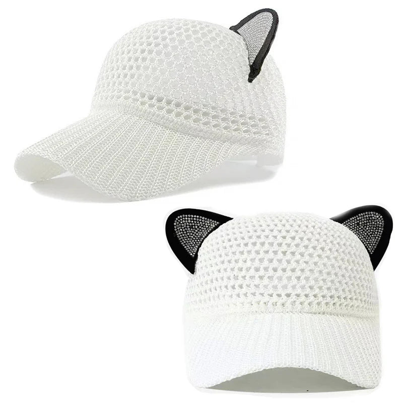 Damen Niedliche Katzenohren Mesh Baseballkappe | Verstellbare Sonnenschutz Baseballcap Kaufschwan®