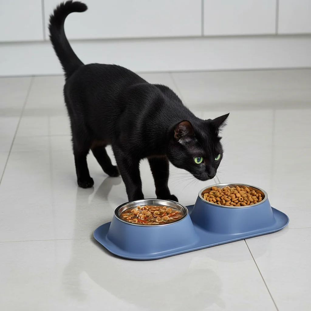 Edelstahl Doppelnapf für Hunde & Katzen – Rutschfeste Futterstation für Futter & Wasser Kaufschwan®