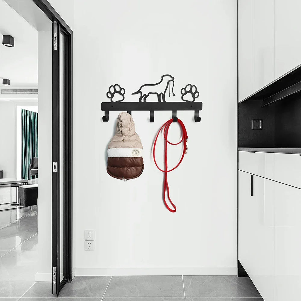 Metall Wandhaken mit Pfotenmotiv – Hundehalter mit 5 Haken | Wandorganizer aus Eisenkunst für Schlüssel, Leinen & Jacken Kaufschwan®