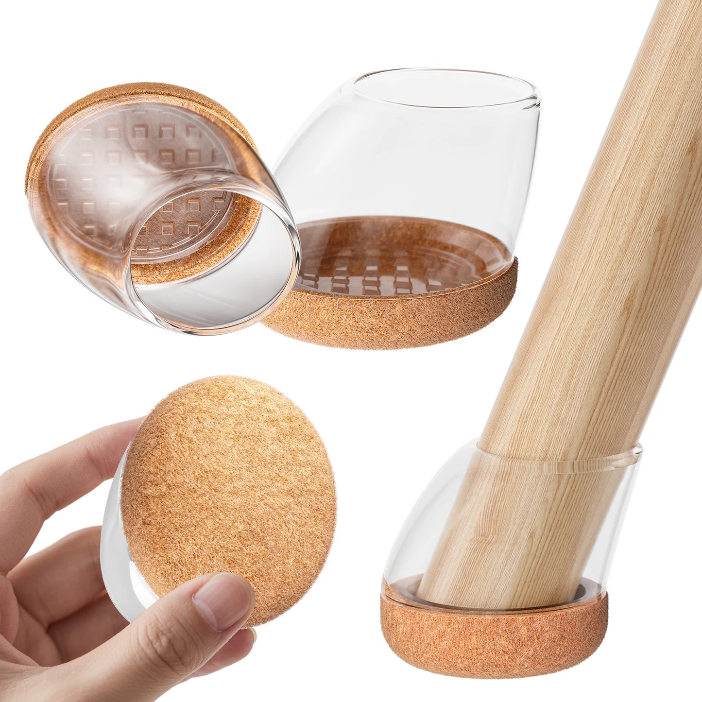16 Stück Silikon Stuhlbein Schützer – Runde Filz Möbelkappen für 15°–25° Geneigte Stuhlbeine | Schutz für Holzböden Kaufschwan® Beige - 25-30mm
