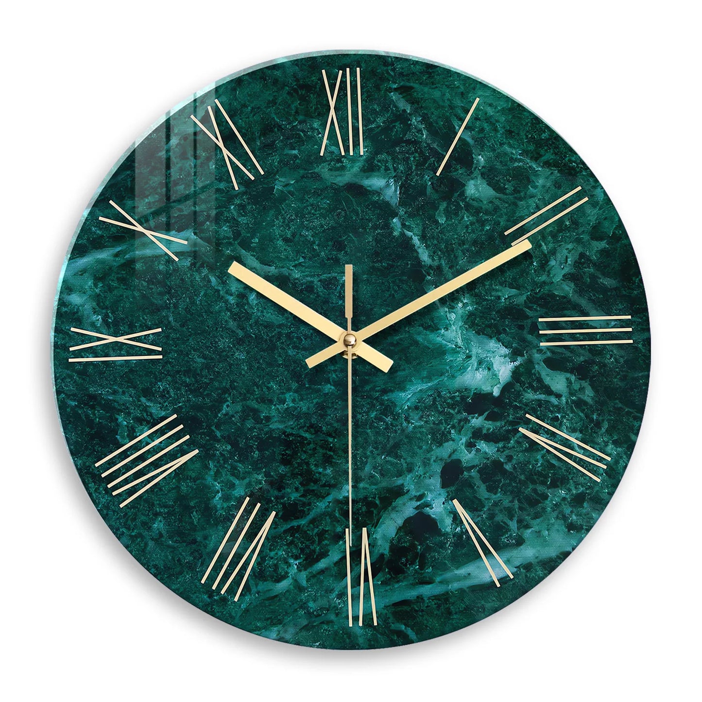 Dunkelgrüne Marmor Glas Wanduhr – Leise Quarz Deko Uhr Kaufschwan® 16 Zoll