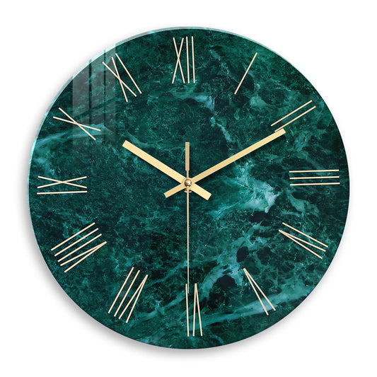 Dunkelgrüne Marmor Glas Wanduhr – Leise Quarz Deko Uhr Kaufschwan® 16 Zoll