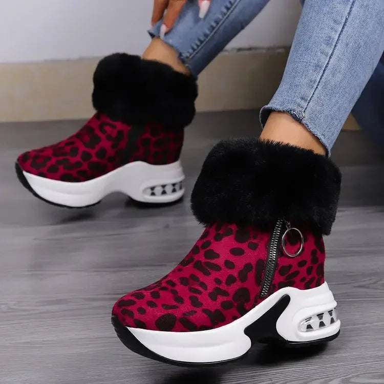 Damen Plateau Schneestiefel – Dicksohlige Winter Stiefeletten aus Kunst-Wildleder | Rutschfeste Knöchelstiefel mit Kunstfellfutter Größe 43 Kaufschwan®