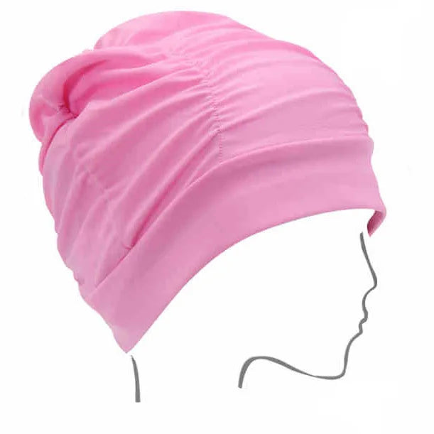 Damen Badehaube Turban Stil – Stoff Schwimmkappe | Schutz für Langes Haar & Ohren, Atmungsaktive Yoga- & Spa-Kappe in Mehreren Farben Kaufschwan® Rosa