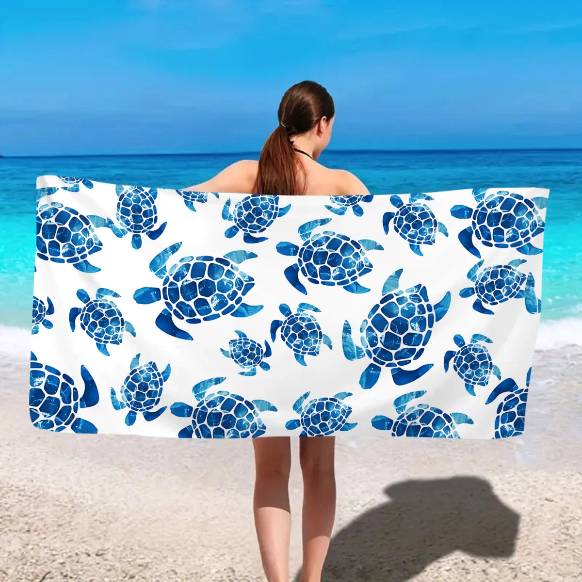 Großes Strandtuch mit Ozean-Motiv – Schildkröte, Seestern & Muschel Print | Schnell Trocknendes Saugfähiges Mikrofaser Strandtuch Kaufschwan®