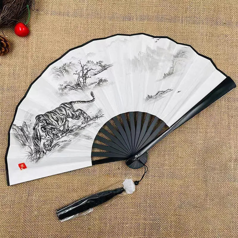 Retro Drachen Faltfächer | Beidseitiger Seidenstoff Handfächer | 8-Zoll Tragbarer Chinesischer Hanfu Fächer für Damen & Herren Kaufschwan®
