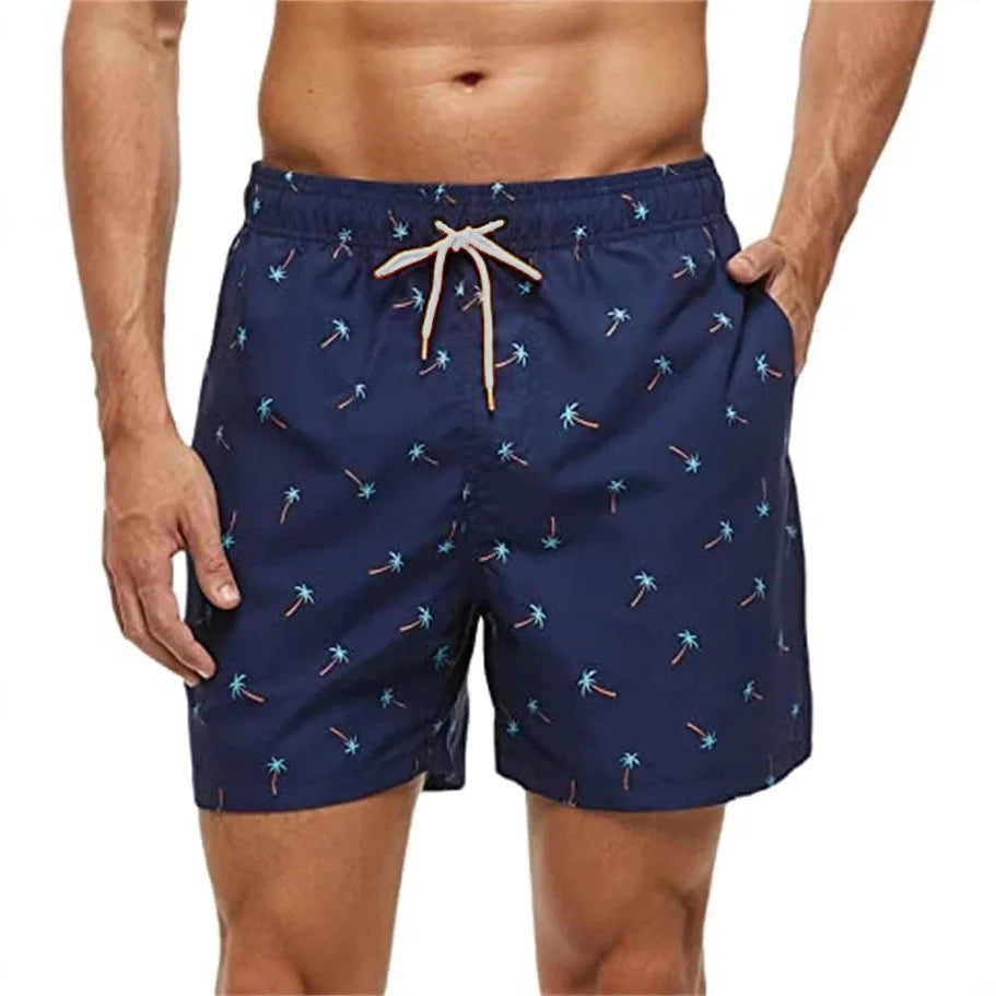 3D Grafik Strandshorts – Unisex Pineapple Print Surfshorts | Sommer Hawaii Badehose für Herren, Damen & Kinder Kaufschwan® Dunkelblau mit Palmenmotiv L