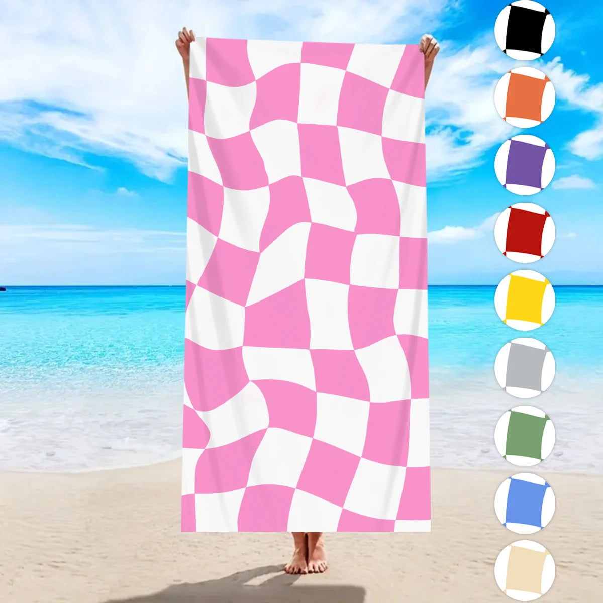 Modisches Kariertes Strandtuch – Schnell Trocknend & Saugfähig | Großes Mikrofaser Handtuch in Mehreren Farben für Strand & Reisen Kaufschwan®