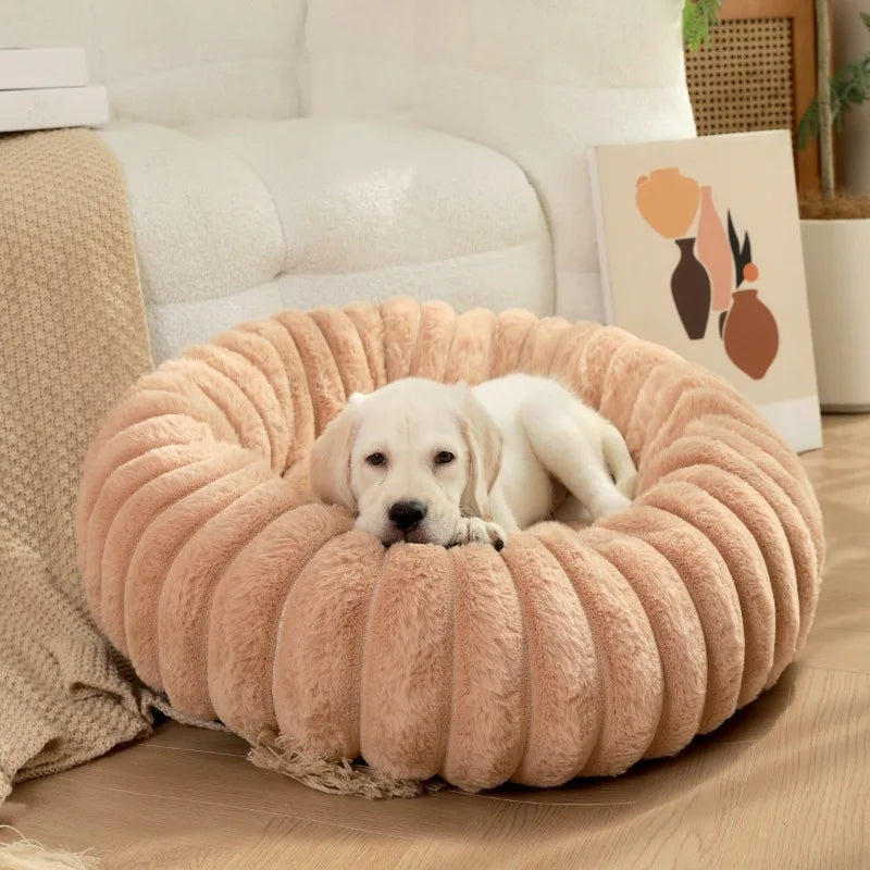 Indoor Hundebett – Cordstoff & Kunstfell Donut Bett mit Anti-Rutsch Boden Kaufschwan®