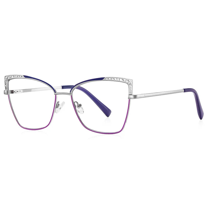 Cat-Eye Anti-Blau-Licht Brille – Elegante Metallfassung mit Klarem Glas | Modische Computerbrille für Damen (Modell 99007) Kaufschwan® Lila