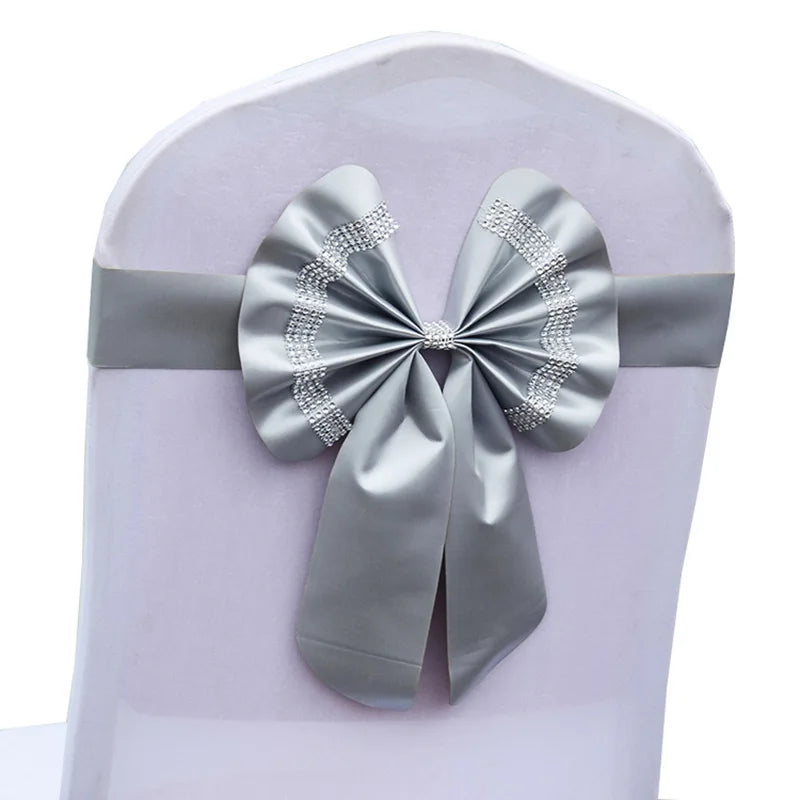 Satin Stuhlschleifen mit Strass-Schnalle – Elegante Schleifen für Hochzeit & Events Kaufschwan® Grau 10 Stück