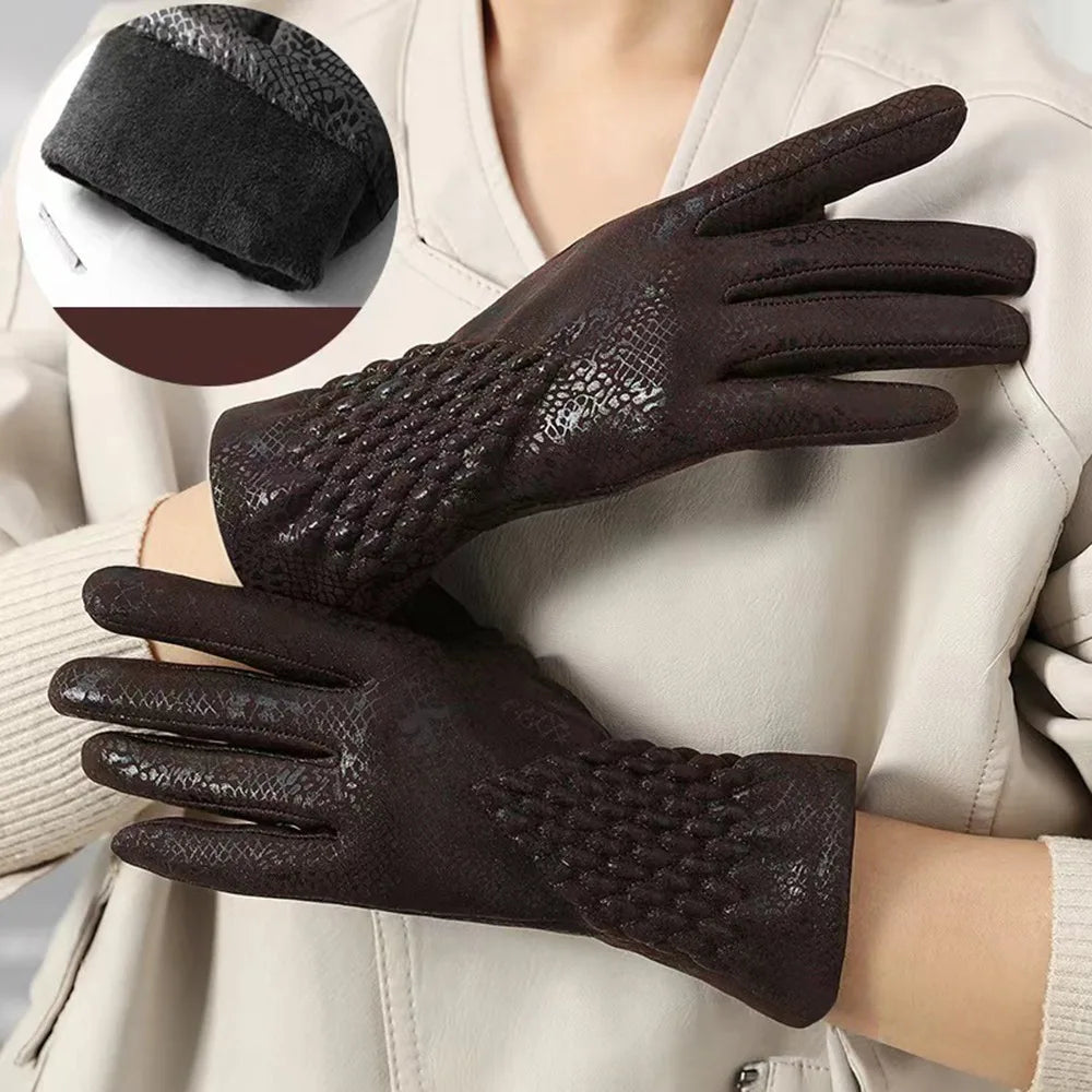Schlangenleder-Muster Winterhandschuhe – Unisex Touchscreen Handschuhe | Warme Modische Handschuhe für Autofahren & Outdoor Kaufschwan® Braun