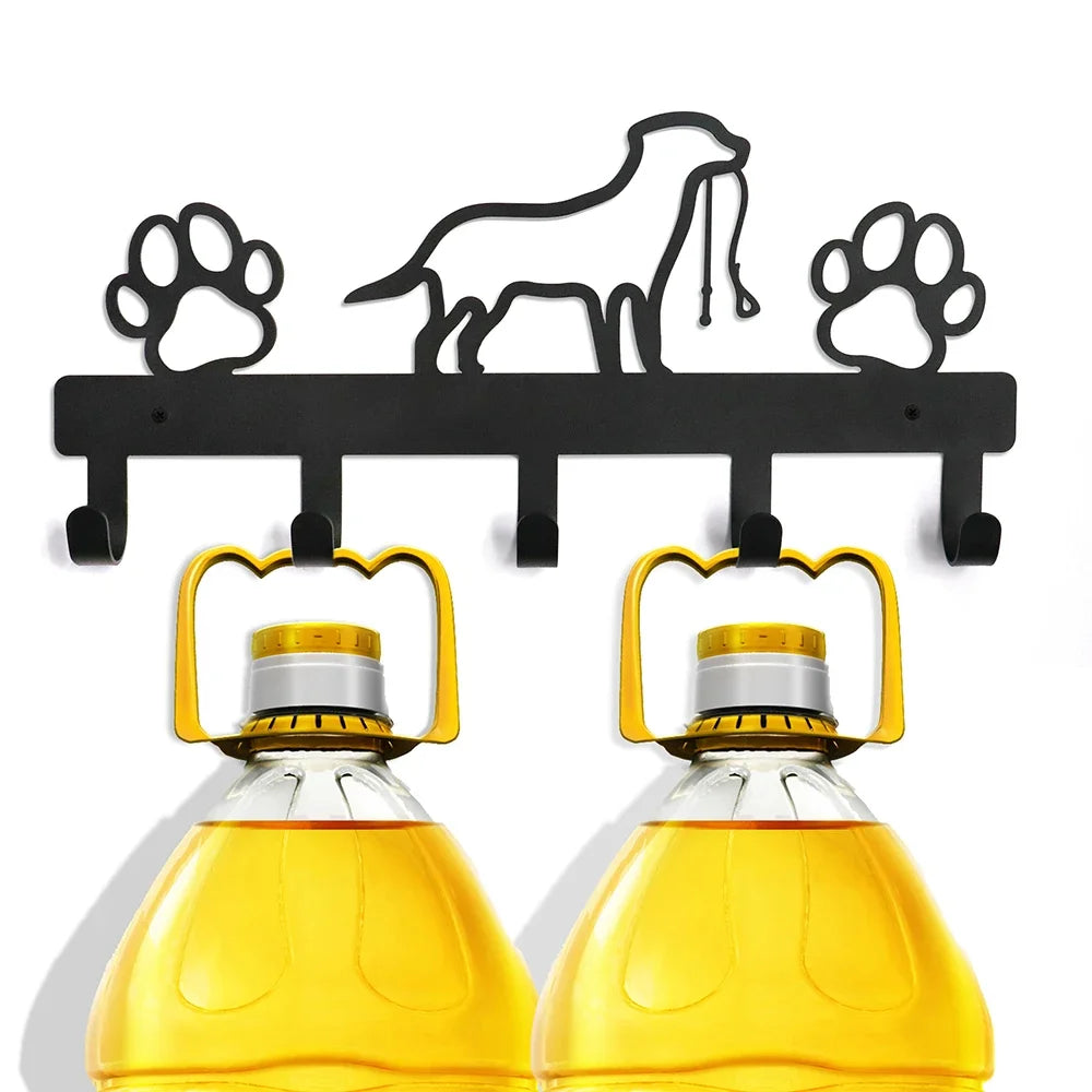 Metall Wandhaken mit Pfotenmotiv – Hundehalter mit 5 Haken | Wandorganizer aus Eisenkunst für Schlüssel, Leinen & Jacken Kaufschwan®