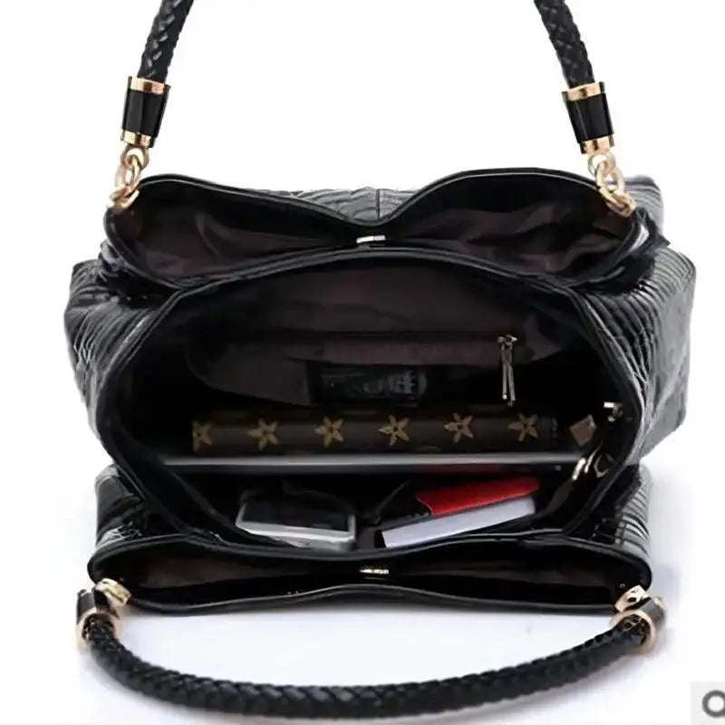 Große Damen Tote Tasche mit Kroko Print – Schultertasche für Pendeln & Shopping | Glänzende Alltagshandtasche Kaufschwan®