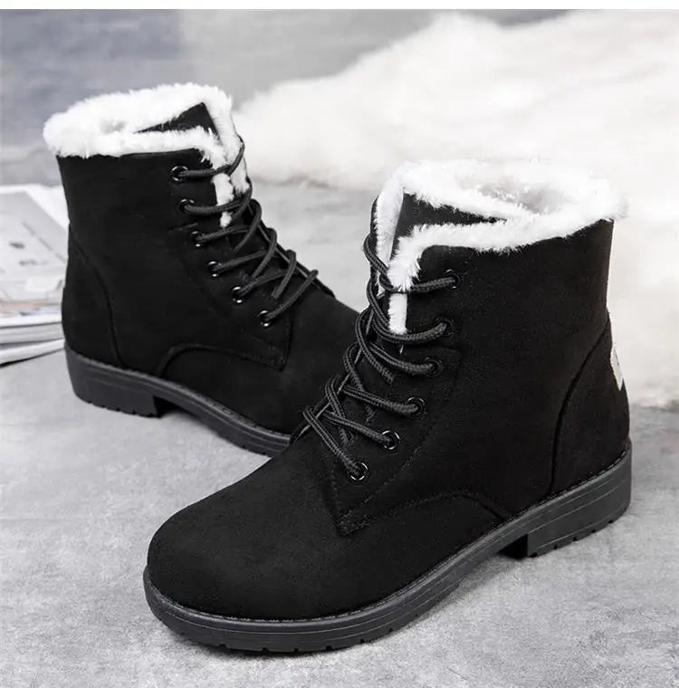 Damen Schneestiefel – Flache Plateau Winter Schuhe | Warme Kunstfell Gefütterte Plüsch Stiefel für Damen | Bequeme Winter Schuhe Kaufschwan®
