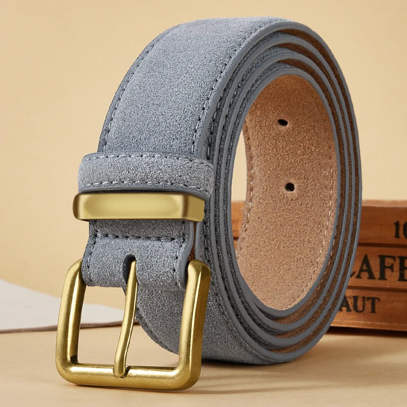 Luxus Wildledergürtel aus Rindsleder für Damen – Vintage Stil mit Goldschnalle | 3,5 cm Breiter Taillengürtel für Kleider & Jeans Kaufschwan® Hellblau 100cm