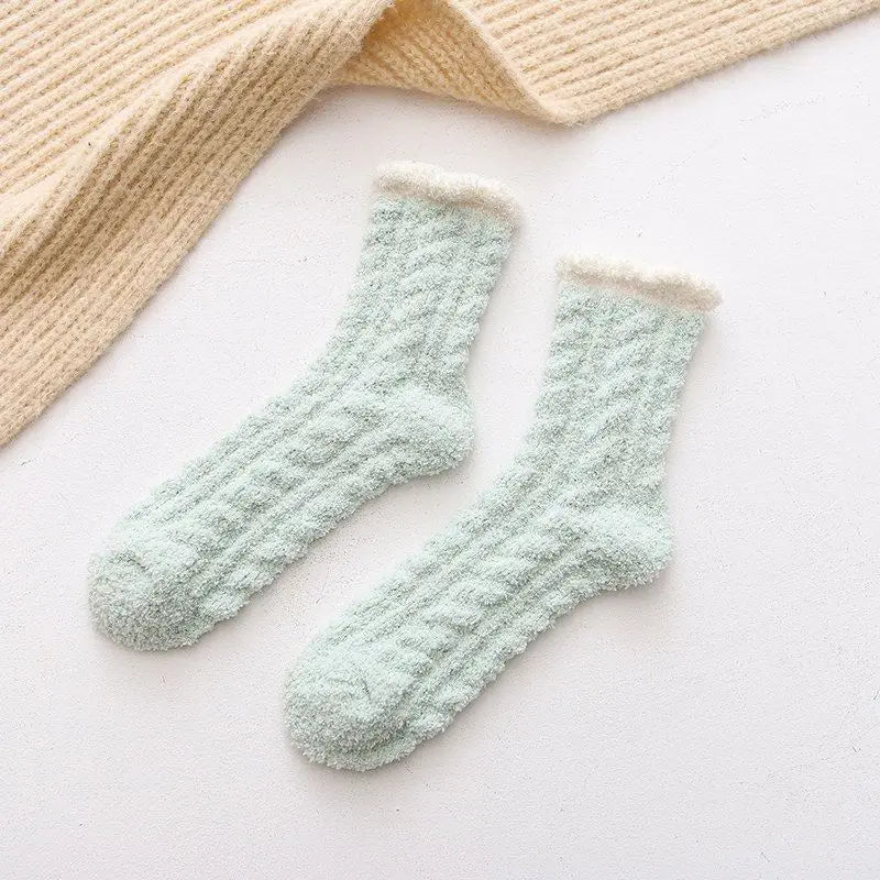 10 Paare Winter-Baumwollsocken | Warme Dicke Haussocken | Flauschige Plüsch-Socken in Wadenhöhe für Herbst & Winter Kaufschwan® Grün 1 Paar