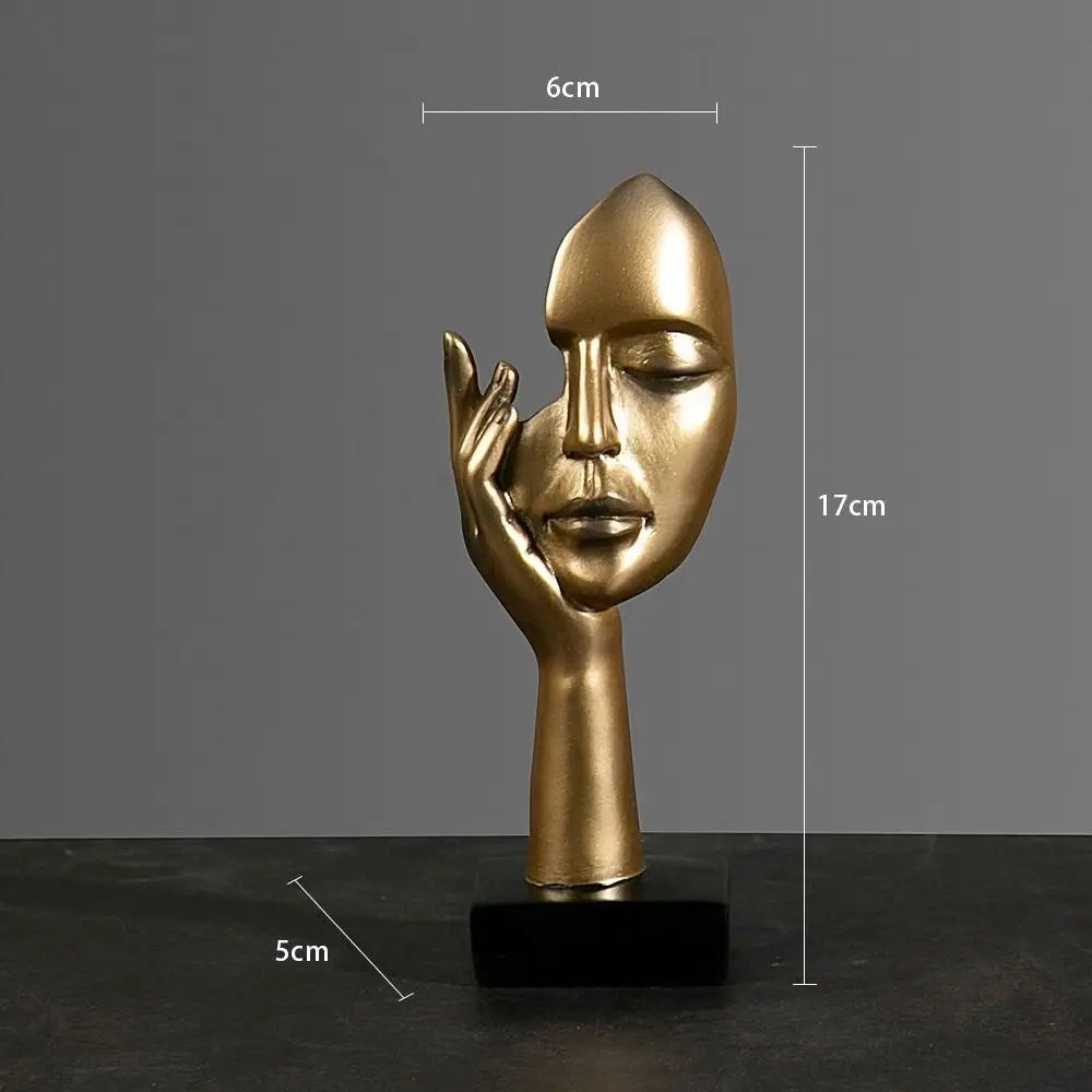 Abstrakte Resin Gesichtsstatue – Nordische Desktop Skulptur im Light-Luxury-Stil für Büro und Zuhause Kaufschwan® Gold-C