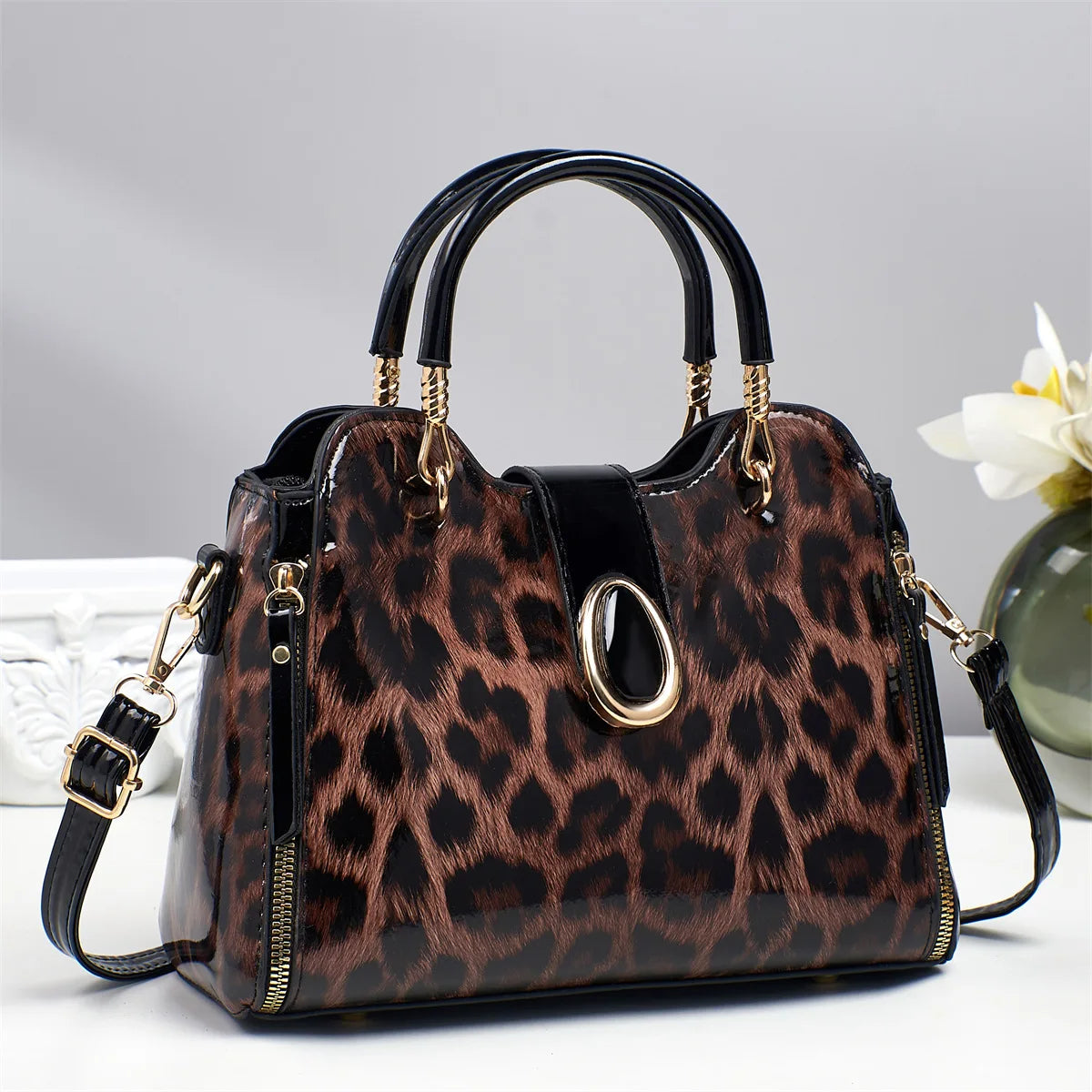 Trendige Damenhandtasche mit Leopardenmuster – Große PU Schulter- & Satchel Tasche | Alltagstasche für Frauen Kaufschwan® Dunkelbraun