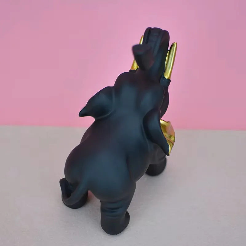 Schwarz-Gold Elefanten Statue – Luxuriöse Kunst-Dekoration für Wohnzimmer und Schreibtisch Kaufschwan®