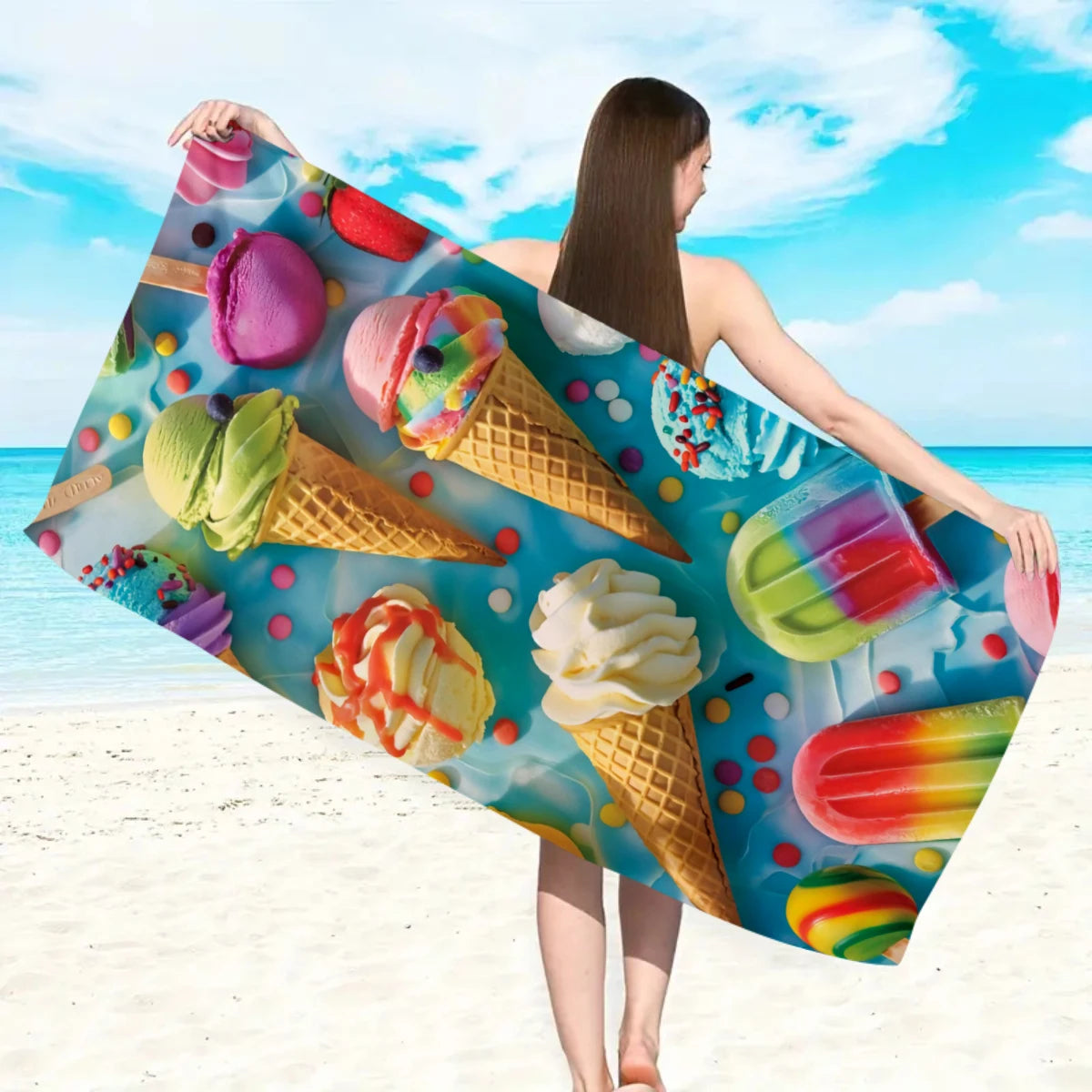 Strandtuch mit Eiscreme-Motiv – Schnell Trocknendes & Saugfähiges Mikrofaser Handtuch | Lustiges Sommer Handtuch für Reisen, Sport & Yoga Kaufschwan®