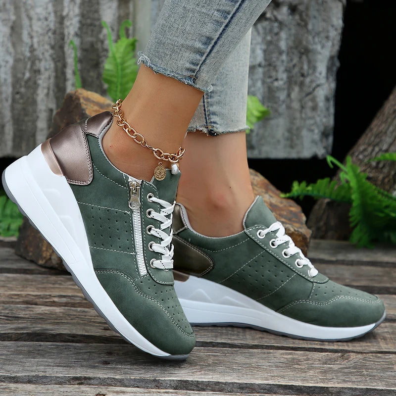 Damen Keil-Sneaker – Frühling Schnürschuhe mit Plateau-Sohle | Leichte, Rutschfeste Freizeit-Schuhe Kaufschwan®