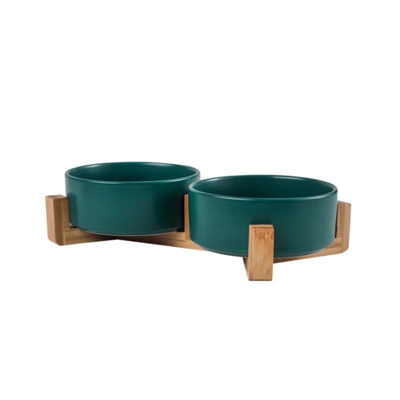 Keramik Doppelnapf Set für Kleine Hunde – Erhöhte Fütterungsstation für Futter & Wasser Kaufschwan® Grün 13cm
