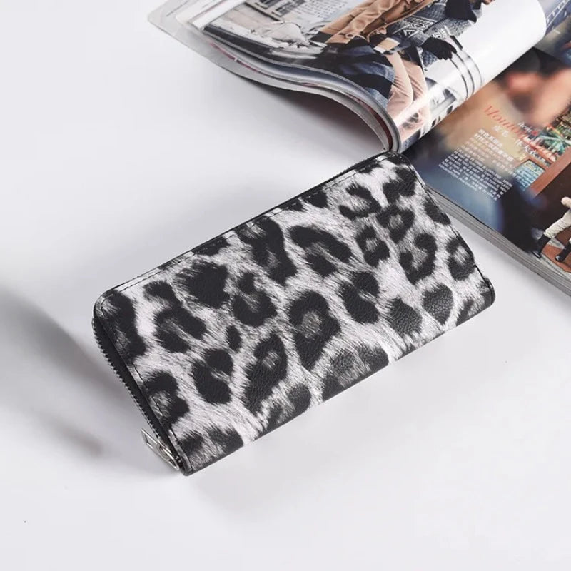 Damen Langbörse aus Leder – Klassisches Leopardenmuster | Modische Kartenbörse & Clutch Handtasche für Damen Kaufschwan®