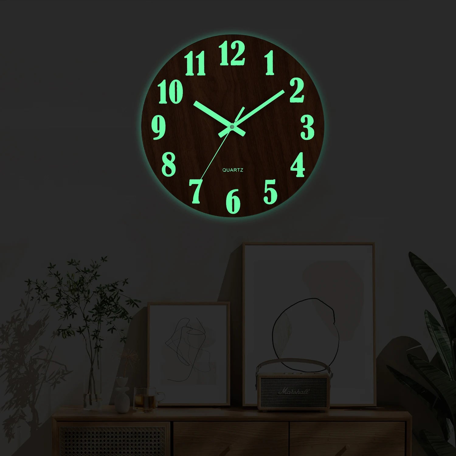 12 Zoll Leuchtende Holz Wanduhr – Leise Nordische Nachtlicht Uhr Kaufschwan®