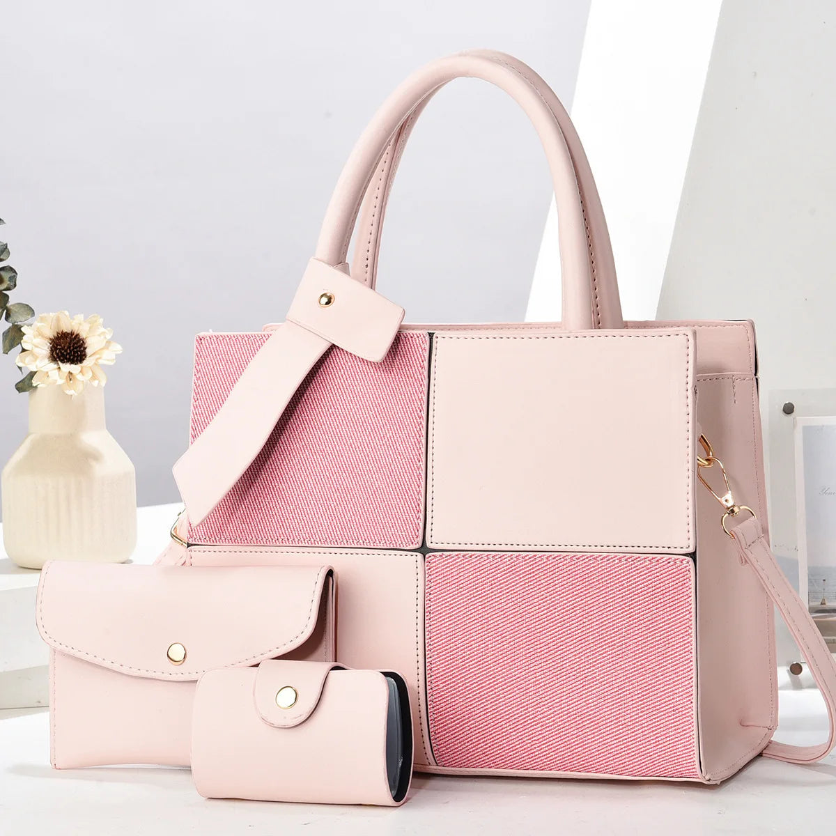Modische Große Matel Handtasche mit Farbblock – Ein-Schulter Tasche | Macaron Stil Crossbody Damen Tasche Kaufschwan® Rosa