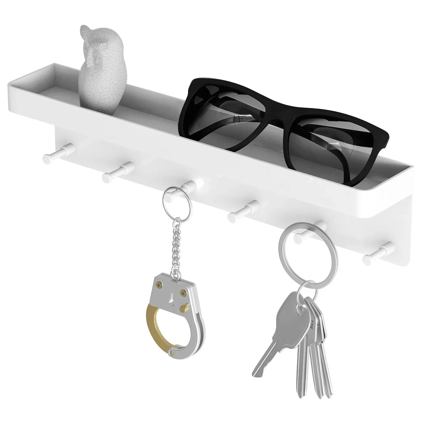 Wand Schlüsselhalter & Postablage – Wandregal mit 6 Haken | Multifunktionaler Organizer für Küche, Bad & Eingangsbereich Kaufschwan® Weiß